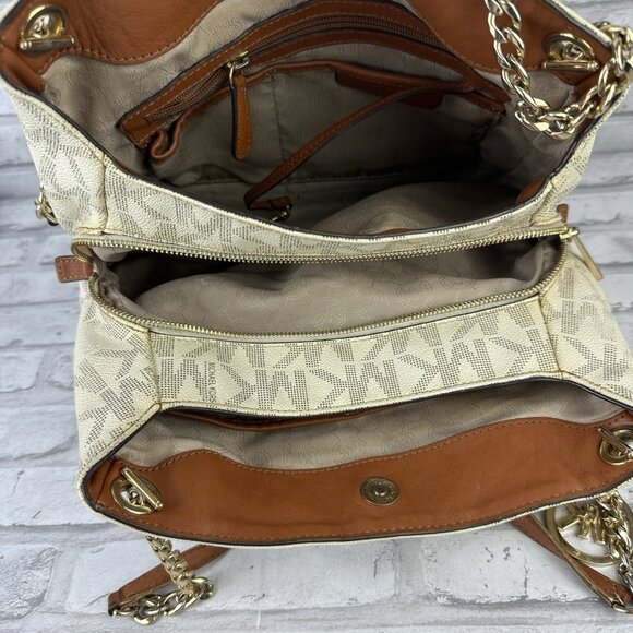 Michael Kors Jet Set Shoulder Bag Purse MK Logo Vanilla/Tan - Picture 4 of 5